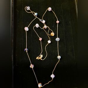 Vintage Ali-Khan Elegant Gold and Multicolor Beaded Necklace In Purple Hues